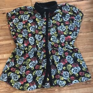Sheer torrid button down blouse skulls and flowers